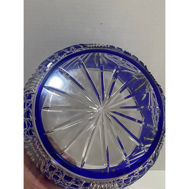 Late 20th Century Vintage Cobalt Blue Cut-to-Clear Crystal Bowl, Bohemian Style, Scalloped Rim For Sale - Image 5 of 7