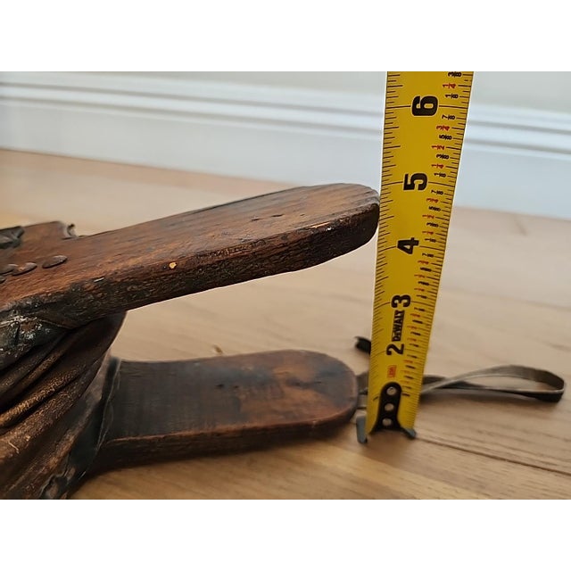19th-Century Primitive Wood, Leather & Iron Fireplace Bellows With Studded Folk Art Decoration For Sale - Image 9 of 18