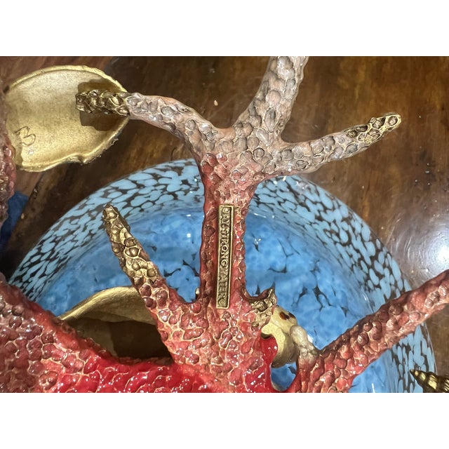 Made by Jay Strong water, this is a very rare coral reef glass bowl. Base is cast pewter enameled and is set with...
