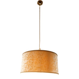 Fabric Suspension LIght with Gold Decorations and Golden Silk Cable For Sale