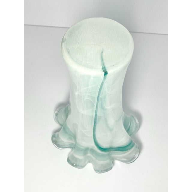 Glass Contemporary Murano-Style Italian Sea Green Blue Ruffled Swirl Tall Vase For Sale - Image 7 of 8