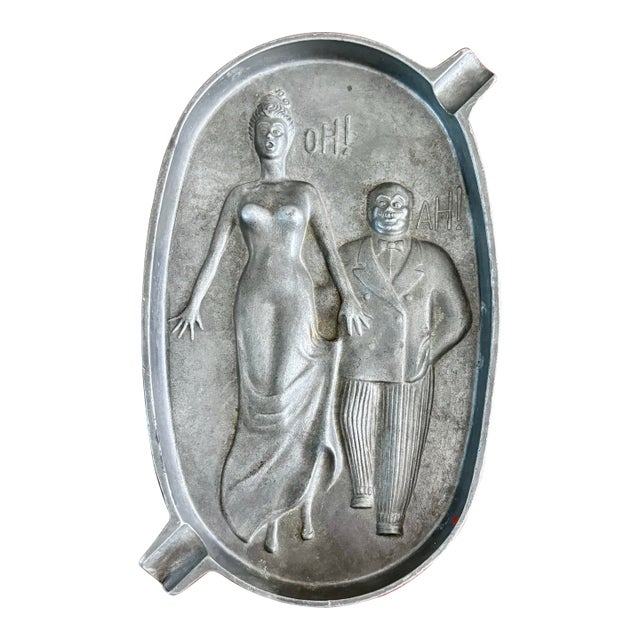 Vintage Art Deco “Heads or Tails” Speakeasy Ashtray With Figural Couple For Sale