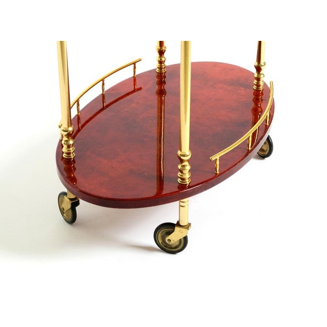 Serving Bar Cart in Cherry-Red Goatskin from Aldo Tura, Italy, 1960s For Sale - Image 16 of 18