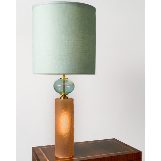 1980s Salmon and Blue Globe Murano Glass Table Lamps, 1980s, Set of 2 For Sale - Image 5 of 5