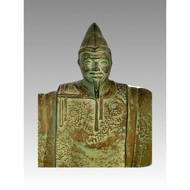 Verdigris Vintage Japanese 'Noh Actor' - Figure / Okimono Statue With Fan (Austin Sculptures) 1981 For Sale - Image 8 of 12