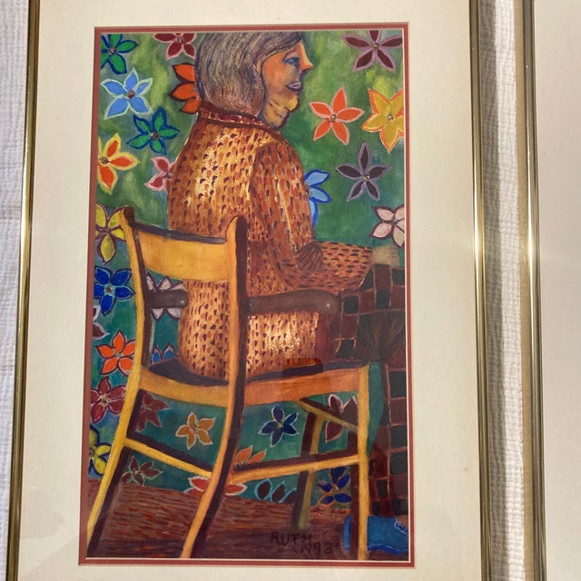 Ruth Original 1993 Postmodern Neo-Expressionist Figurative Portrait Paintings Diptych - Framed Pair For Sale - Image 4 of 12