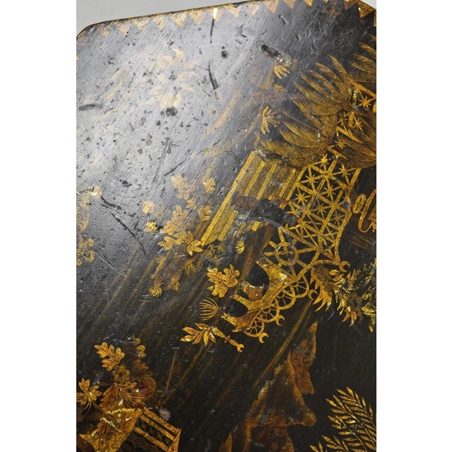 Brown Antique Chinoiserie Hand Painted Pedestal Base Oriental Sewing Stand Side Table For Sale - Image 8 of 12