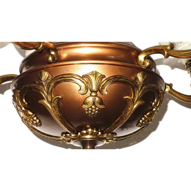 Art Deco French Brass and Glass Five-Light Chandelier, 1940s For Sale - Image 12 of 13