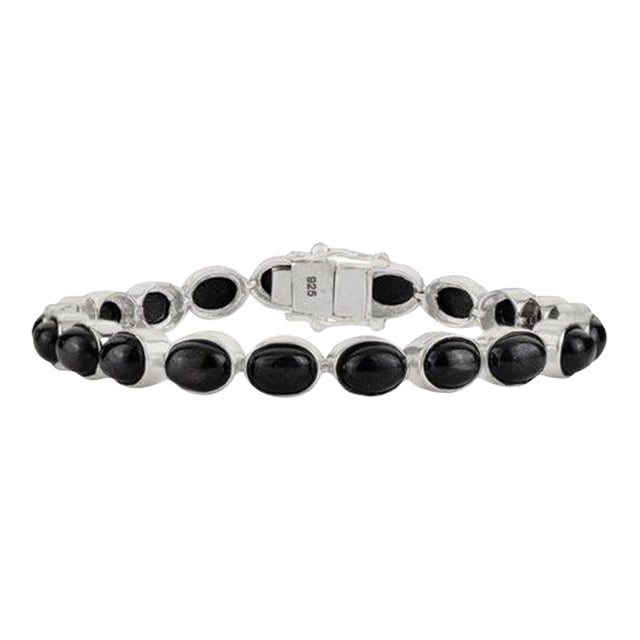 925 Sterling Silver Black Onyx Bohemian Tennis Bracelet for Him For Sale
