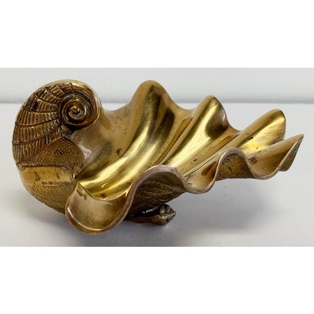Vintage Scalloped Brass Shell Catchall Dish For Sale - Image 11 of 14