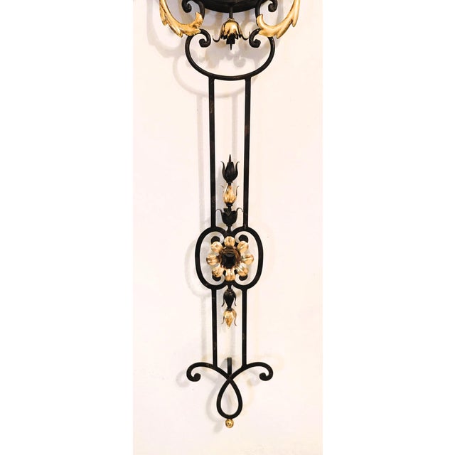 Vintage French Wrought Iron Gilt Tole Wall Clock For Sale - Image 4 of 8