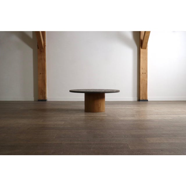 Coffee Table in Fossil Stone and Oak by Peter Draenert for Draenert Studios, Germany, 1970s For Sale - Image 11 of 15
