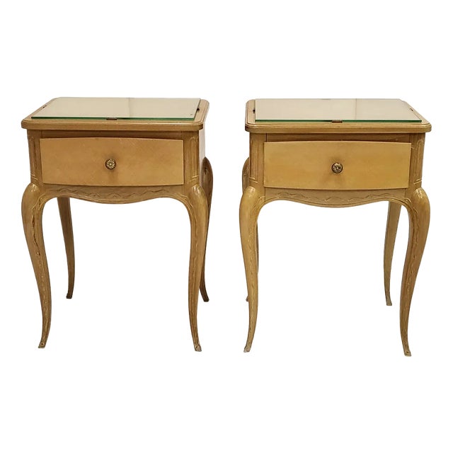 French Varnished Birch Bedside Tables in the style of René Prou, 1940s, Set of 2 For Sale