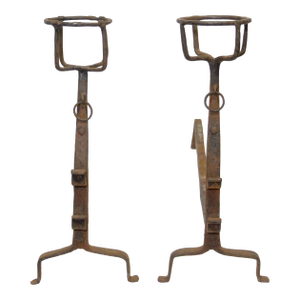 Pair of Primitive Wrought Iron Antique Andirons