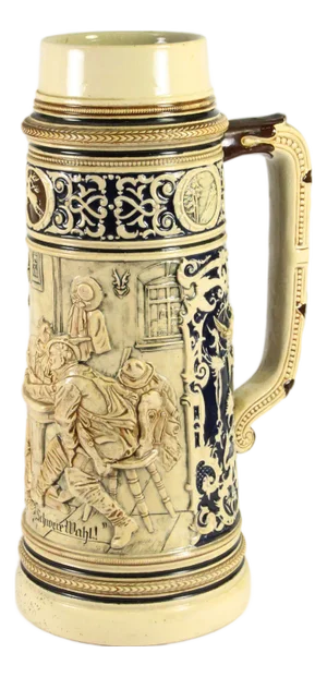 1887-1920 Scenic Beer Stein 3 Liters Marked Tp Johann Peter Thewald, Germany