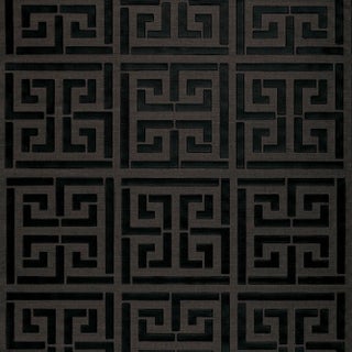 Sample - Schumacher Greek Key Sisal Wallpaper in Jet For Sale