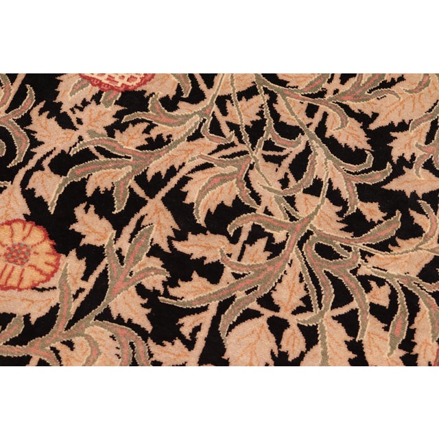 Shabby Chic Floral 1990's Pak-Persian Black/Gold Wool Rug - 5'11'' X 8'11'' For Sale In New York - Image 6 of 9