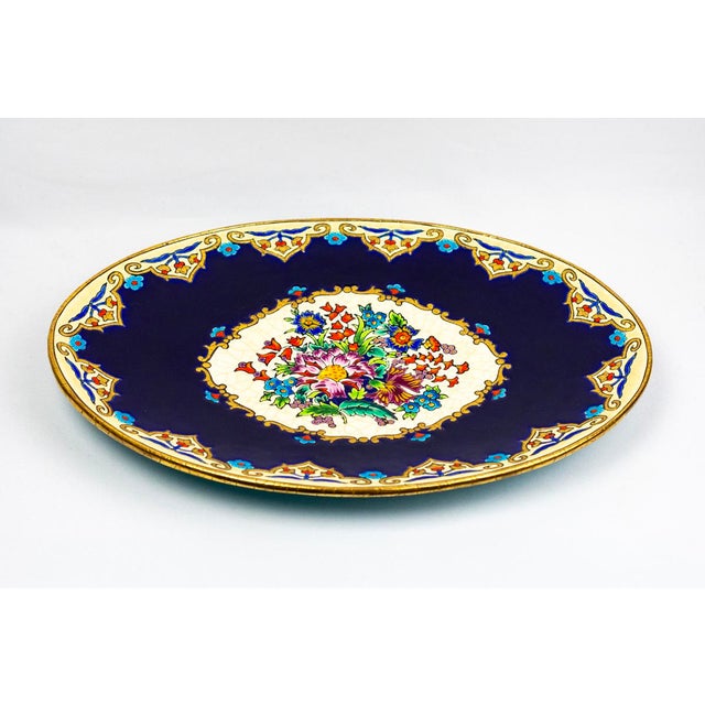 Large Renaissance Oblong Enamel Floral Platter by Maurice-Paul Chevallier for Longwy Manufactory, France, 1960s For Sale - Image 3 of 11