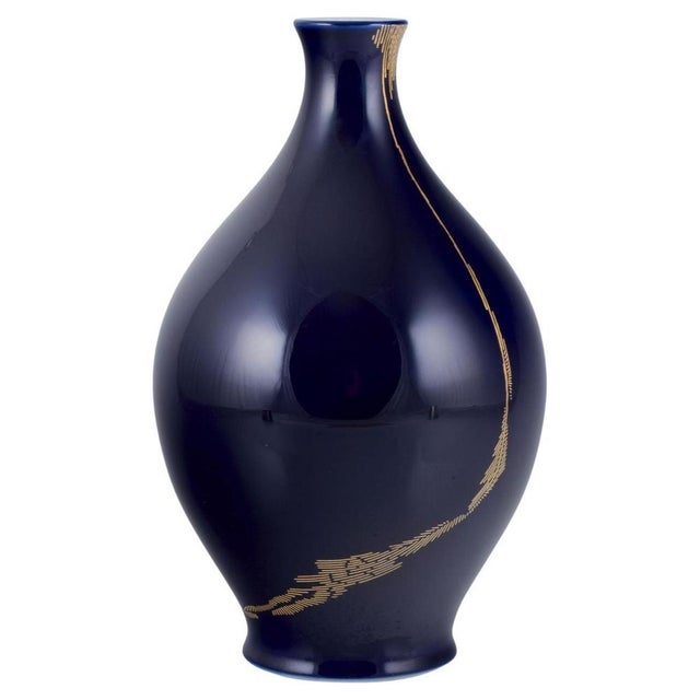 Large Porcelain Vase with Sèvres Blue Glaze by James Guitet for Sèvres, 1970 For Sale - Image 9 of 9