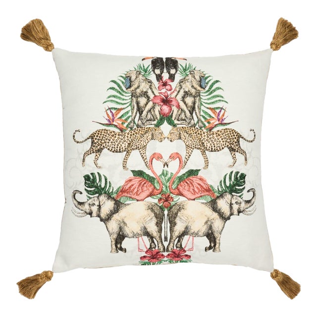 Exotic Animals Cushion With Gold Tassels With Feather Filler - 60x60cm (24"x24") For Sale
