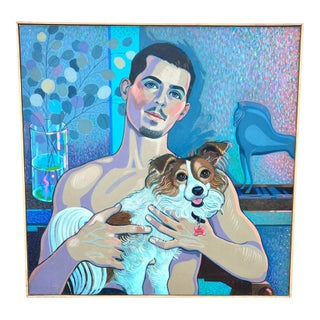 Portrait of a Man and "Mr. Chips" by Noted Illustrator Richard Ellescas For Sale