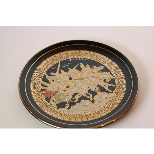 Greek Warriors Black With 24k Gold Porcelain Decorative Wall Plate 1970's For Sale In Palm Springs - Image 6 of 13