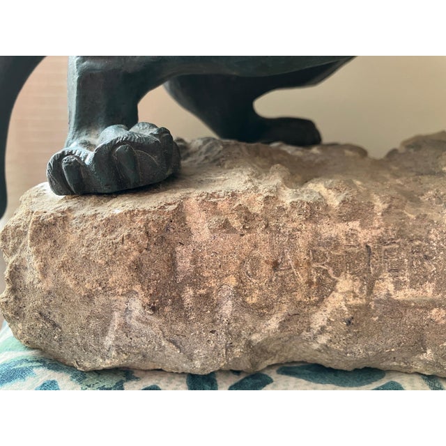 Antique 1920’s “Roaring Panther” Patinated Bronze on a Carved Marble Base by Thomas Francois Cartier For Sale - Image 4 of 4