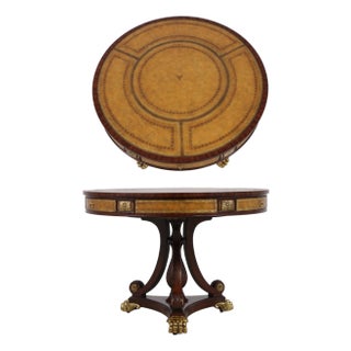 Maitland Smith Round Mahogany Leather Top Center Table For Sale