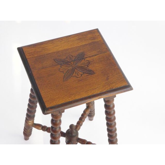 Vintage Wooden Bobbin Carved Plant Stand, 1920s For Sale - Image 3 of 8