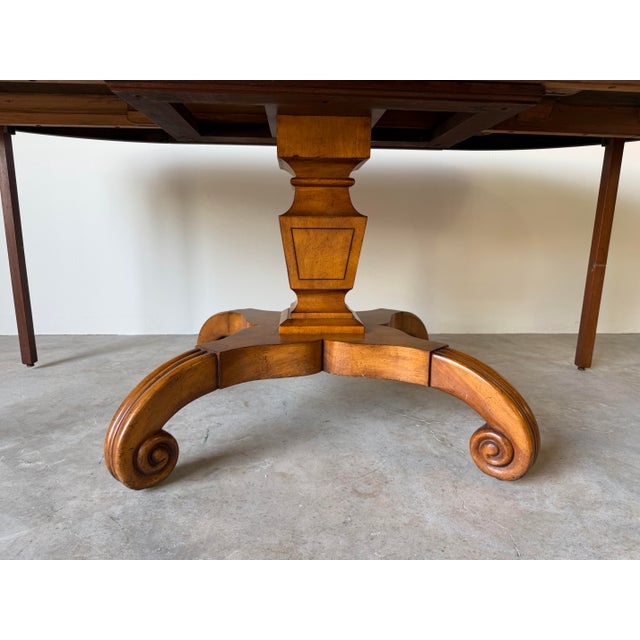 Wood Vintage Biedermeier Neoclassical-Style Cherry Wood Expandable Pedestal Dining Table For Sale - Image 7 of 18