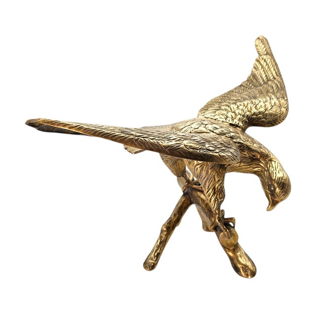 Large Vintage Brass Eagle Landing on Branch Sculpture — 24" Wingspan For Sale - Image 11 of 17