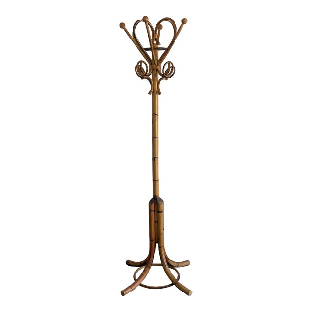 1960s Italian Bamboo and Rattan Coat Rack Tree Attributed to Rosenthal Netter For Sale