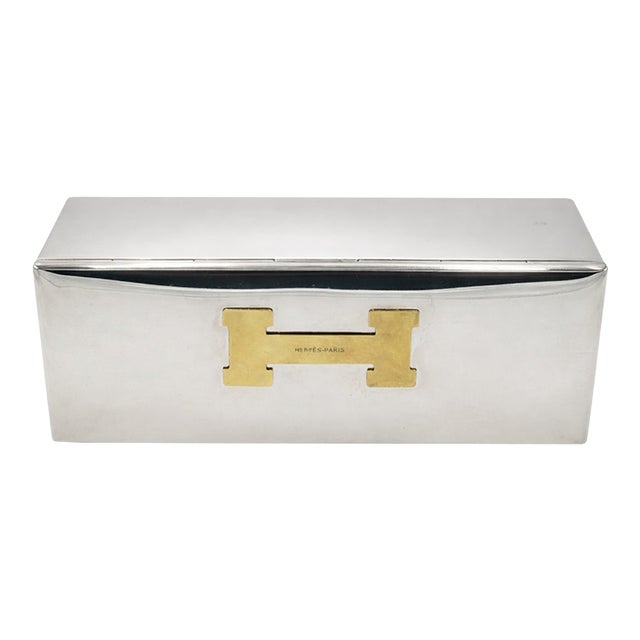 Mid 20th Century Vintage Hermes Paris H Box Jewelry Trinket Silverplate For Sale