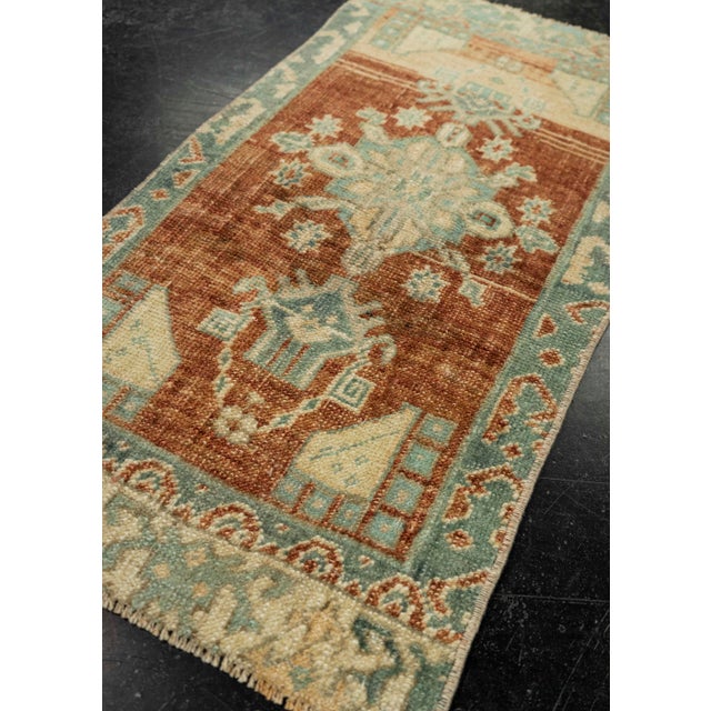 Textile Turkish Mini Rug Oriental Hand Knotted Vintage Rug 1'6" x 2'10" #21143 For Sale - Image 7 of 8