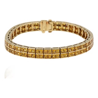 12.50 Ct Natural Yellow Sapphire Princess Cut Bracelet in 18k Yellow Gold For Sale