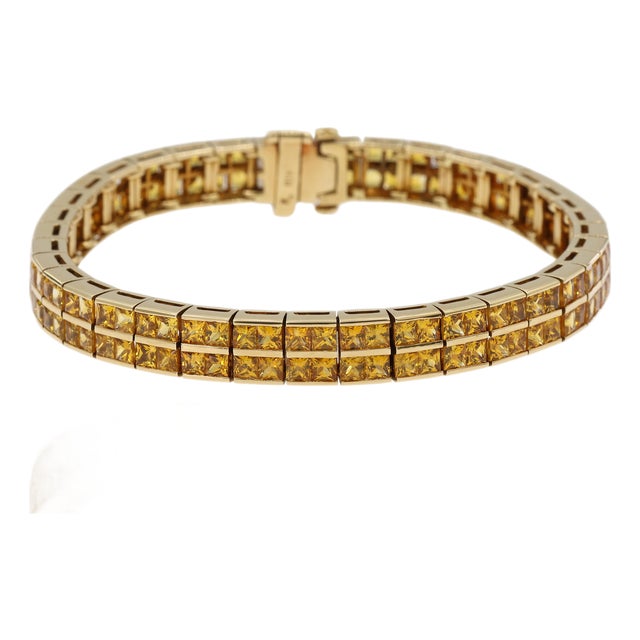 12.50 Ct Natural Yellow Sapphire Princess Cut Bracelet in 18k Yellow Gold For Sale