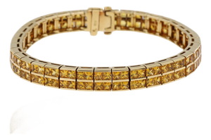 12.50 Ct Natural Yellow Sapphire Princess Cut Bracelet in 18k Yellow Gold