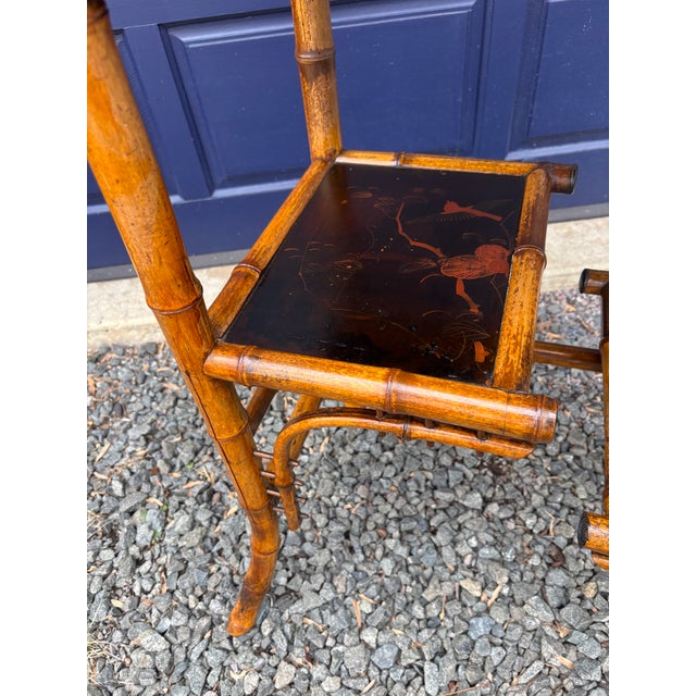 Wood Bamboo Etagere With Pagoda Top and Chinoiserie Panels, 19th Century For Sale - Image 7 of 18
