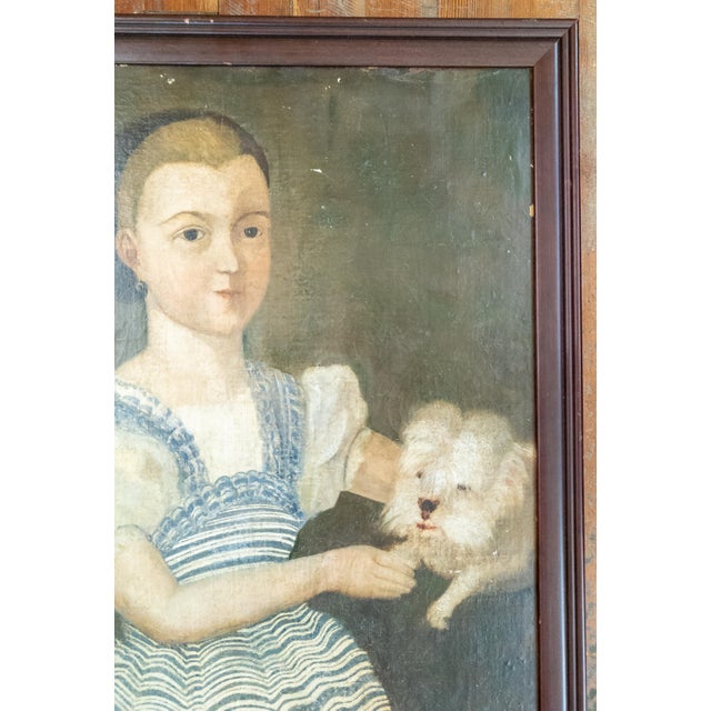 19th Century English Folk Provincial Portrait of a Girl and Westie Dog For Sale - Image 4 of 18