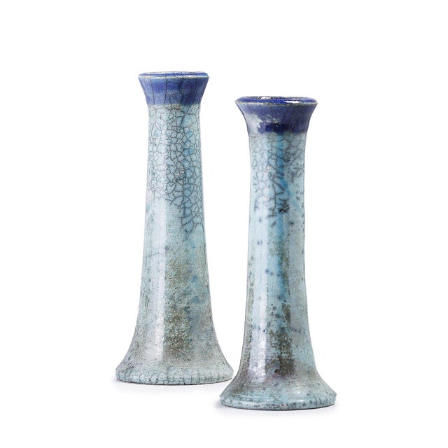 Early 21st Century Japanese Stelo Candle Holders in Blue Raku Ceramic from Laab Milano, Set of 2 For Sale - Image 5 of 5