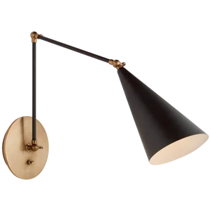 AERIN for Visual Comfort Signature Clemente Double Arm Library Sconce in Black & Hand-Rubbed Antique Brass