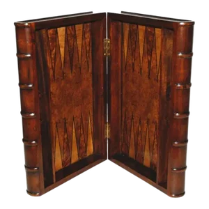 1990s Wood Carved and Engraved Faux Leather Book Box With Gold Accents