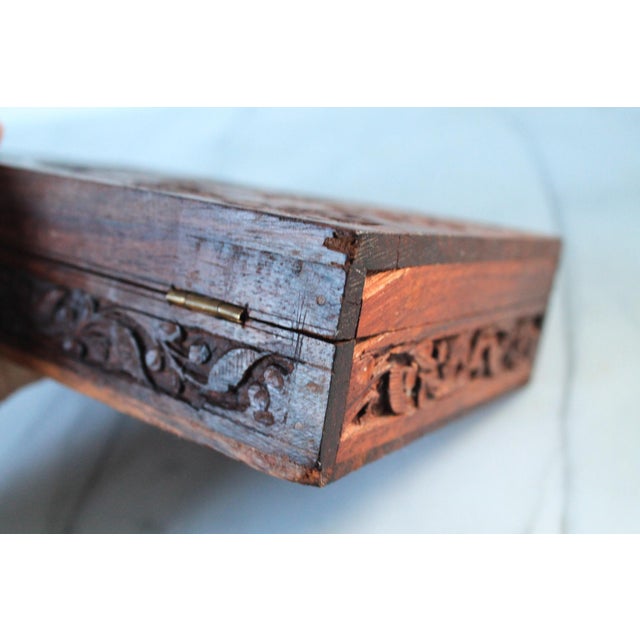 Vintage Anglo Indian Rectangular Carved Wood Trinket Box For Sale - Image 9 of 11