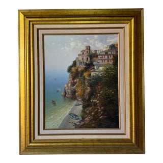 Vintage "Vico Equense" Italy Mediterranean Impressionist Oil Painting on Canvas - Framed For Sale