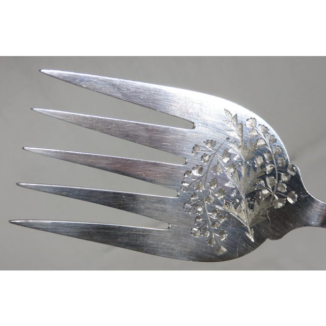 Silver Antique 1893 Hand Engraved Antique Sheffield Plate & Sterling Silver Antler Handle Fish Serving Set For Sale - Image 8 of 13