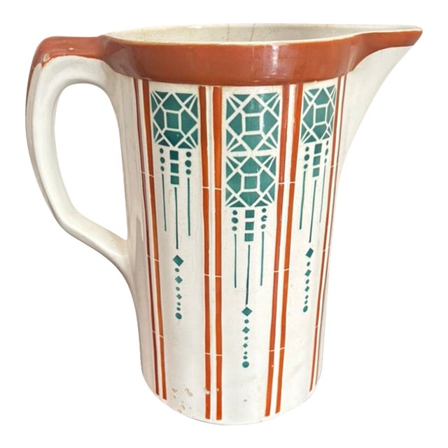 Antique French Art Deco Faience Pitcher, Saint-Amand-Les-Eaux, C. 1920s–30s For Sale