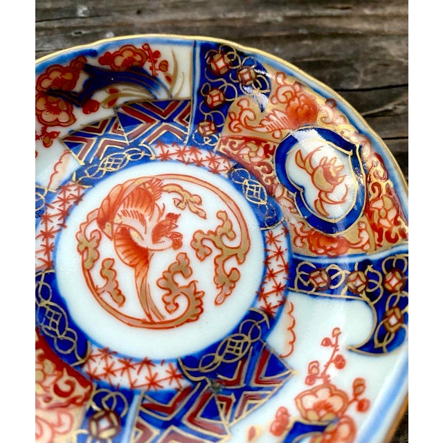 Antique Japanese Imari Porcelain Saucer Dish, Phoenix Medallion, Meiji Period Hand-Painted Arita Ware For Sale - Image 4 of 9