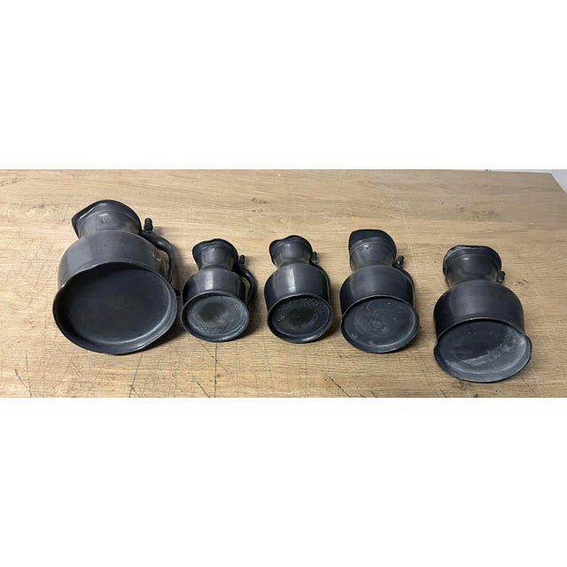 Slate Gray Five AntiqueFrench Pewter Tankards With Acorn Thumb Piece For Sale - Image 8 of 10