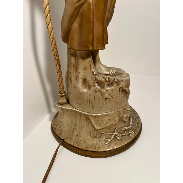1920s Antique C.1920s j.b. Hirsch Figural Porcelain Lady Lamp Wood Chalkware Base 39.5 For Sale - Image 5 of 12