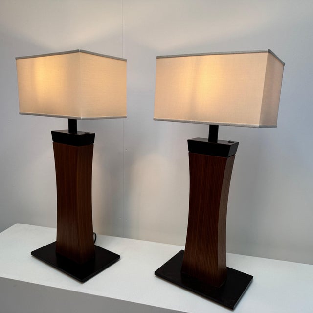 Black Large Architectural Wood and Metal Table Lamps, 1960s, Set of 2 For Sale - Image 8 of 9